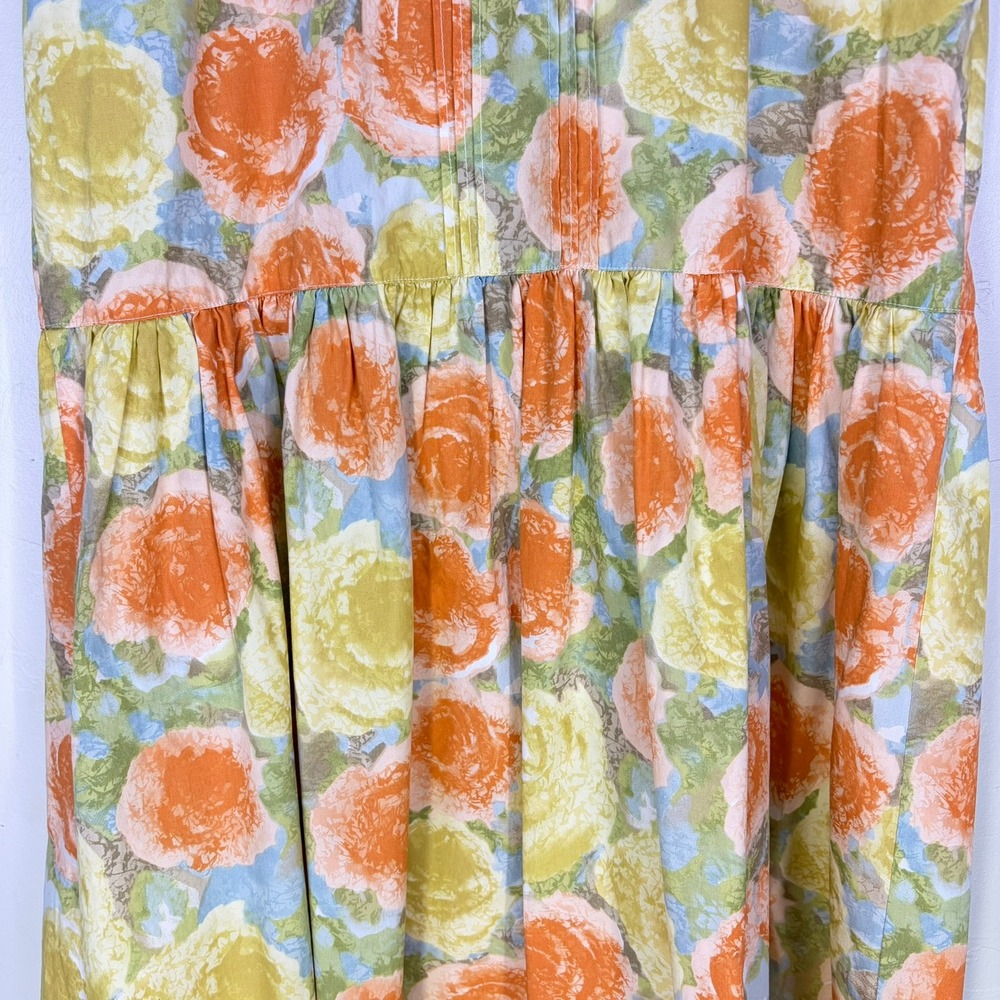 Belle Reve Floral Midi Button Up Dress XS Orange 100% Cotton Japanese Mori Girl - Picture 11 of 14